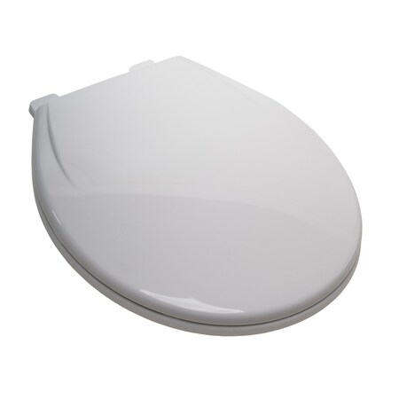 Slow-Close Standard Plastic Seat, White, Round Closed Front With Cover
